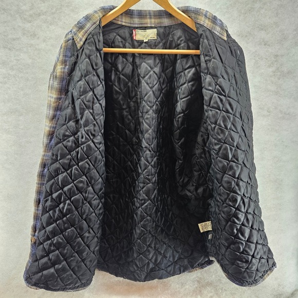 Levi's Mens Flannel Shacket Plaid‎ Quilted Lined Button Up Medium Blue Tan - Picture 5 of 9